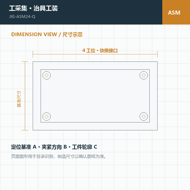多工位装配系列 快换型 · 4 工位 · 快换接口尺寸示意图